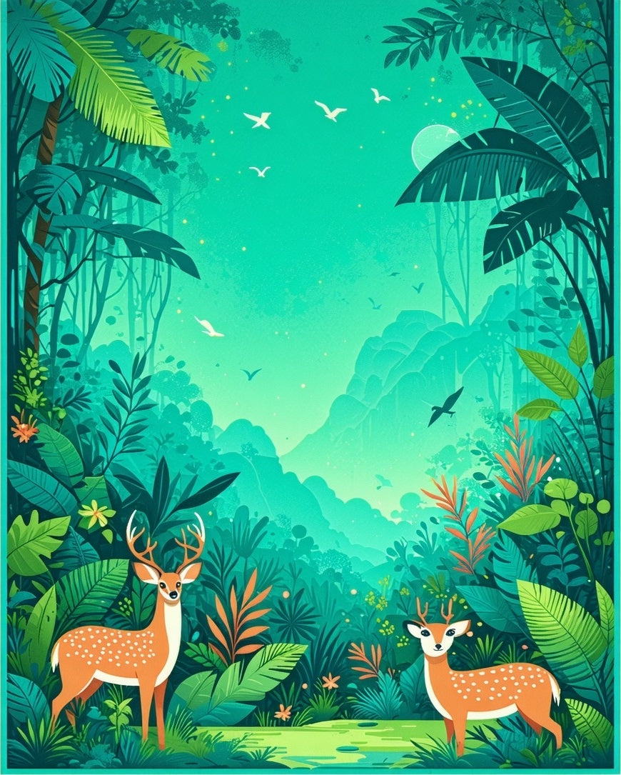 Whimsical Jungle Art With Deer Rug