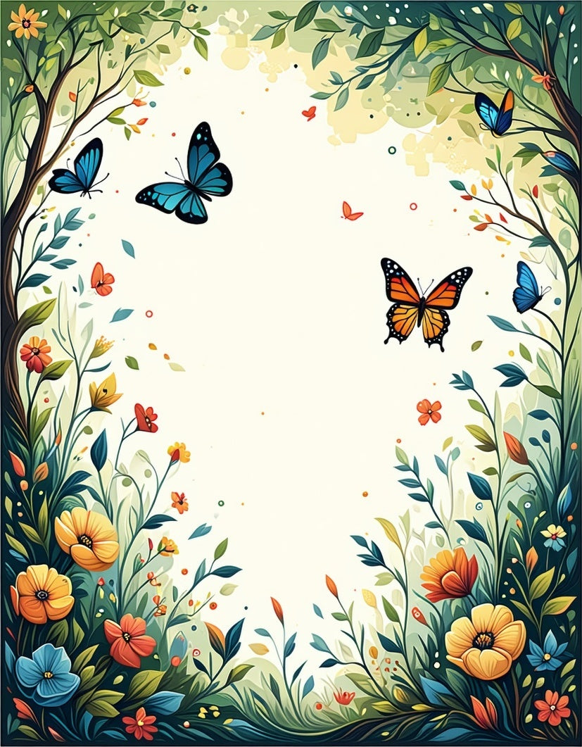 Enchanting Garden Butterfly Floral Design Rug