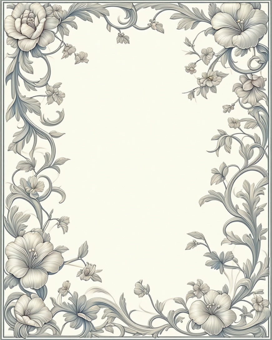 Gray Floral Swirls Border Design Rug