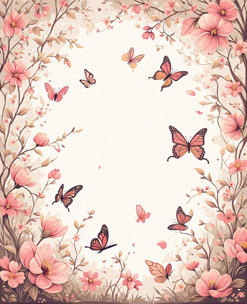 Whimsical Pink Floral Butterfly Scene Rug