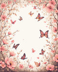 Whimsical Pink Floral Butterfly Scene Rug