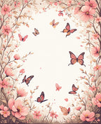 Whimsical Pink Floral Butterfly Scene Rug