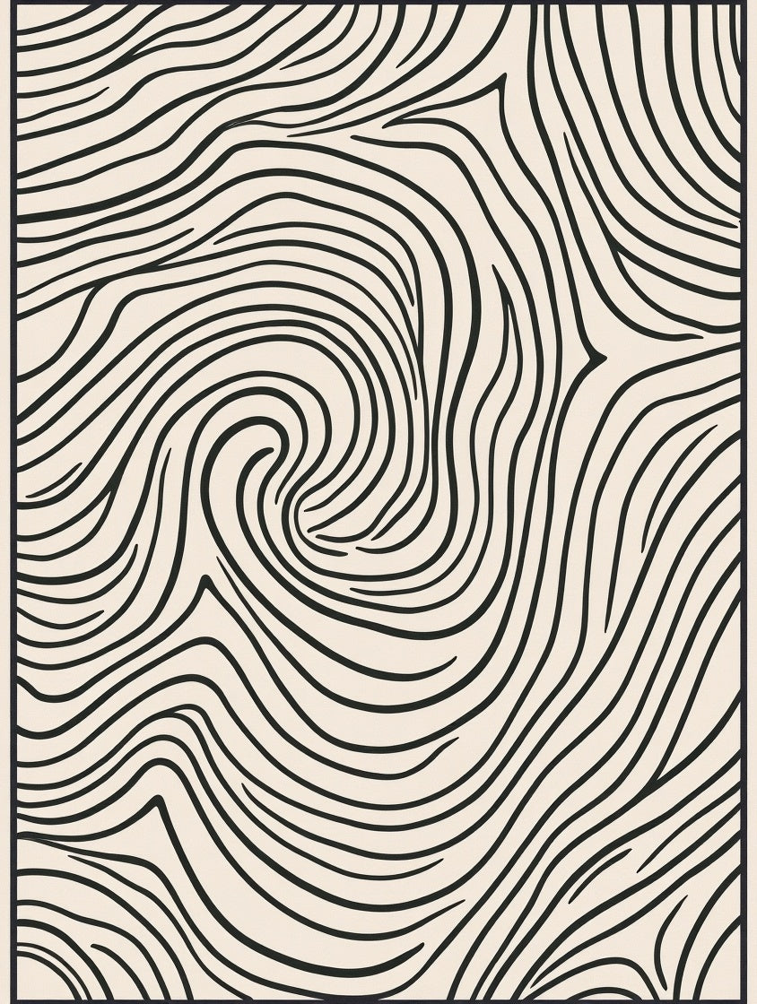 Abstract Black Line Swirl Pattern Rug