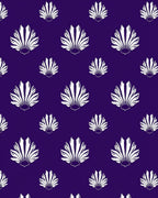 White Fan Pattern on Deep Purple Rug