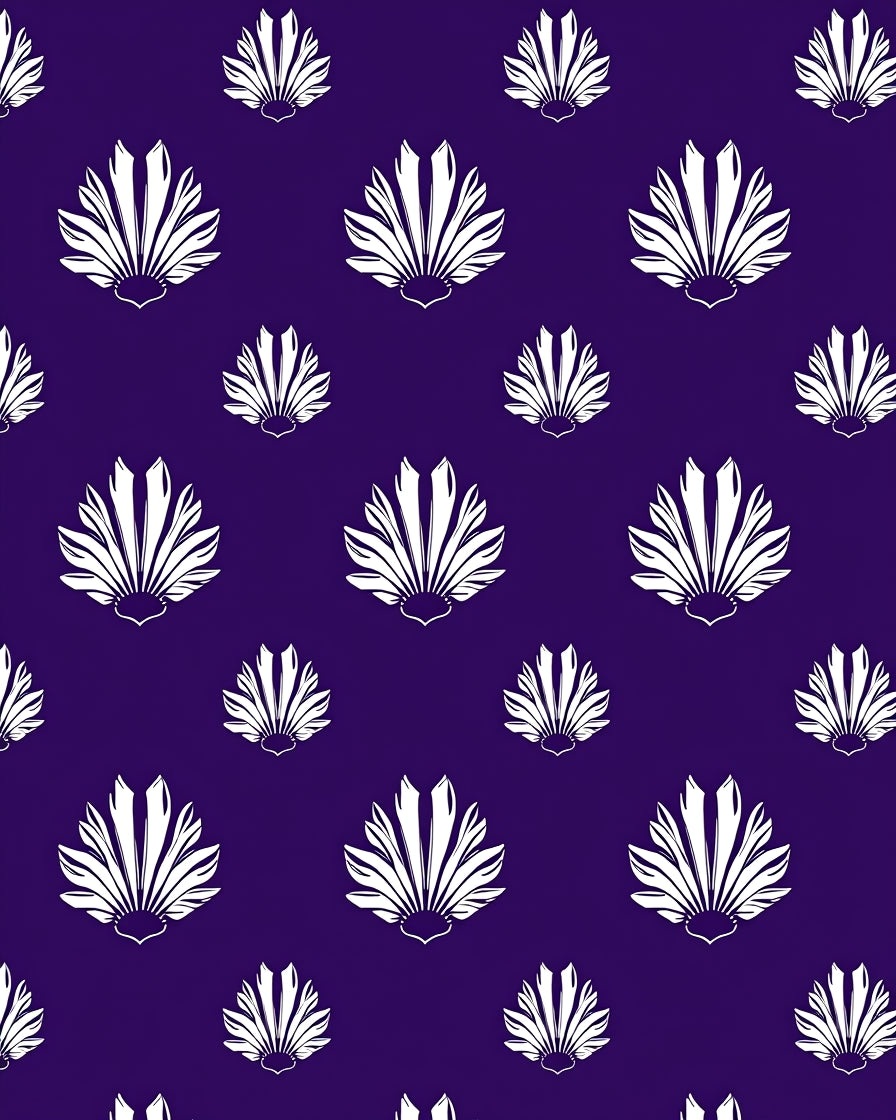 White Fan Pattern on Deep Purple Rug