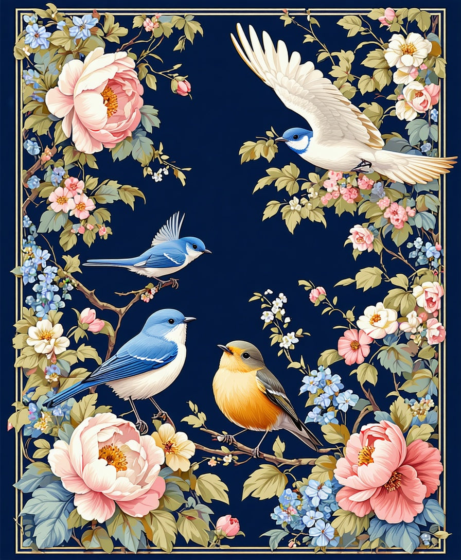 Birds and Flowers Scenic Classic Design Rug