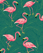Pink Flamingo Tropical Leaf Pattern Rug