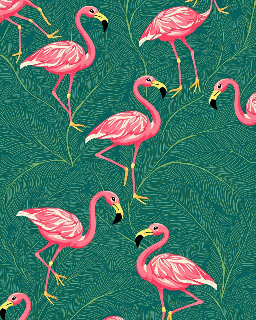 Pink Flamingo Tropical Leaf Pattern Rug