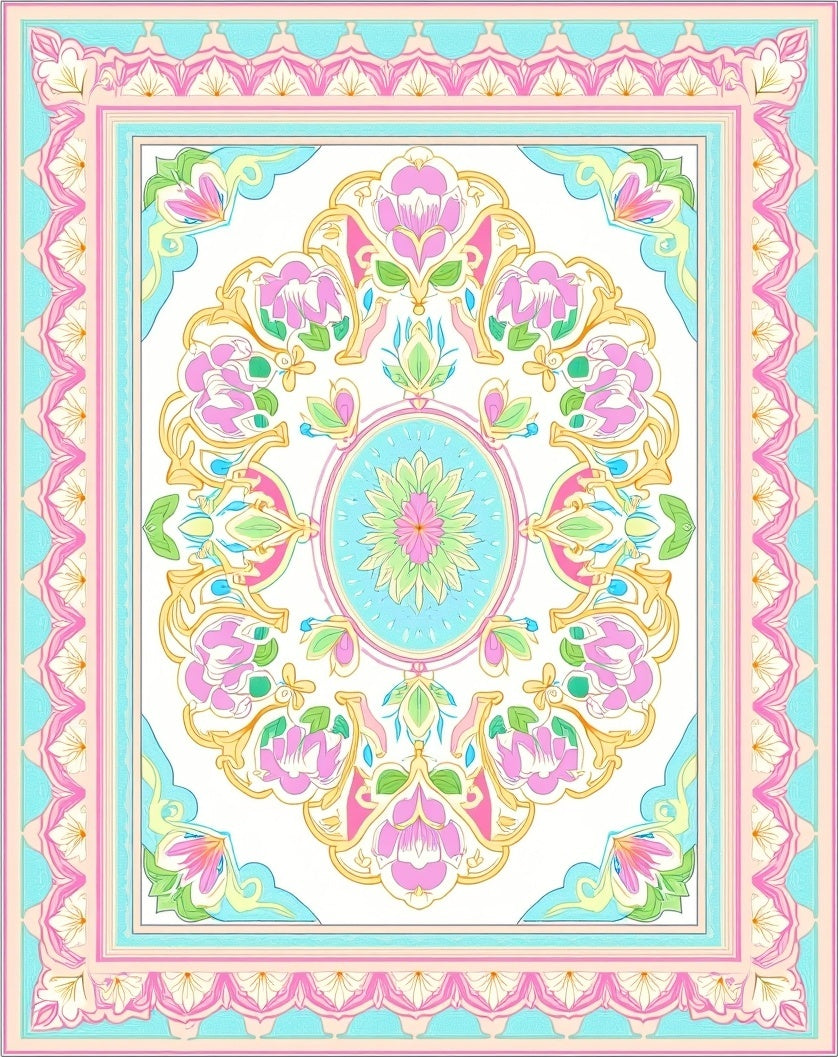 Pastel Floral Medallion Pattern Rug