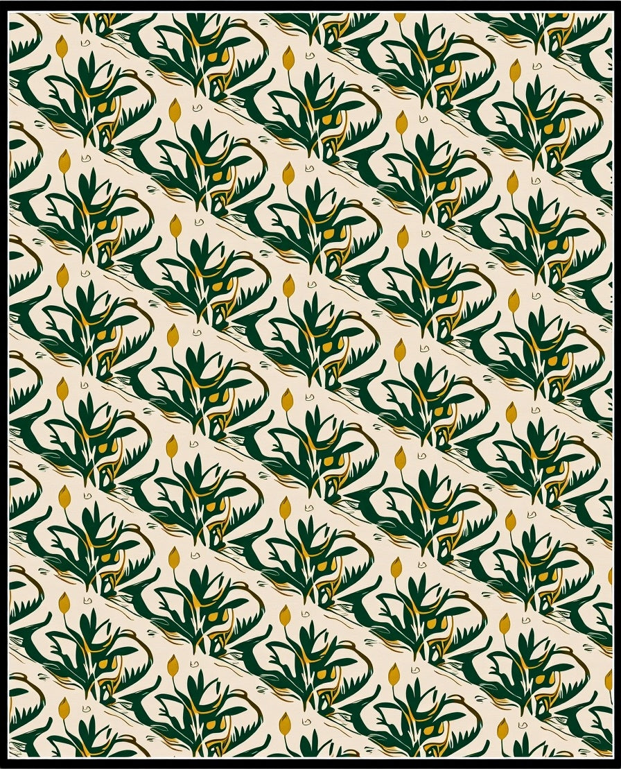 Abstract Botanical Pattern with Yellow Buds Rug