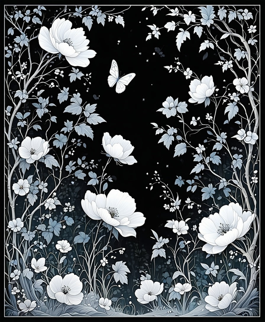 Monochrome Botanical Garden Whimsical Rug