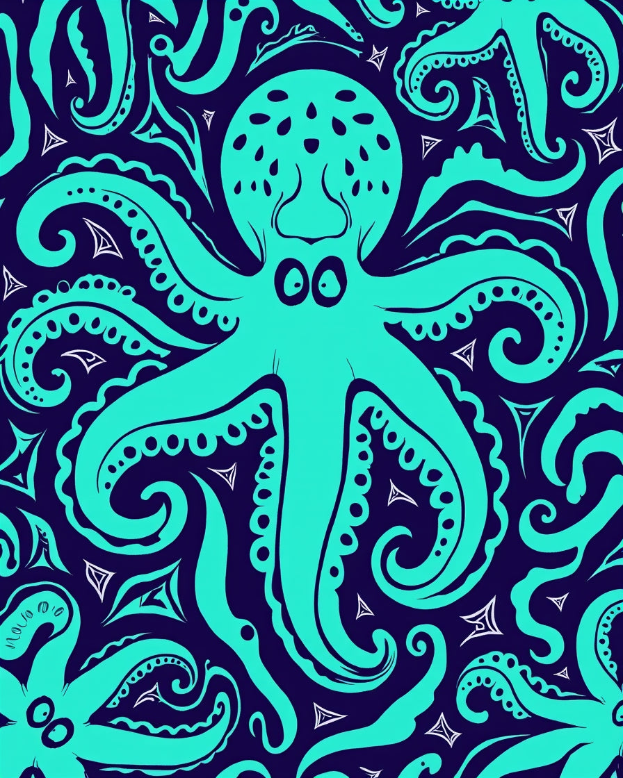 Teal Octopus Tentacles Pattern Design Rug
