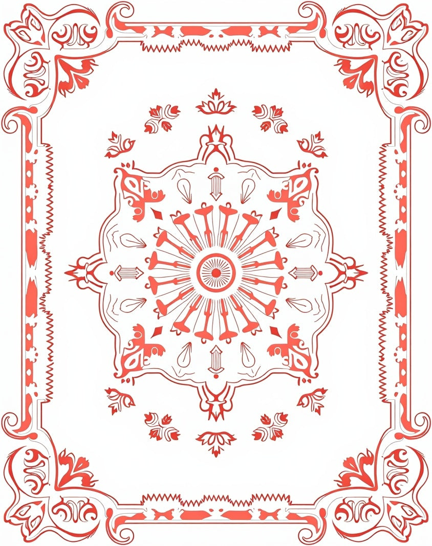 Ornate Coral Floral Mandala Rug
