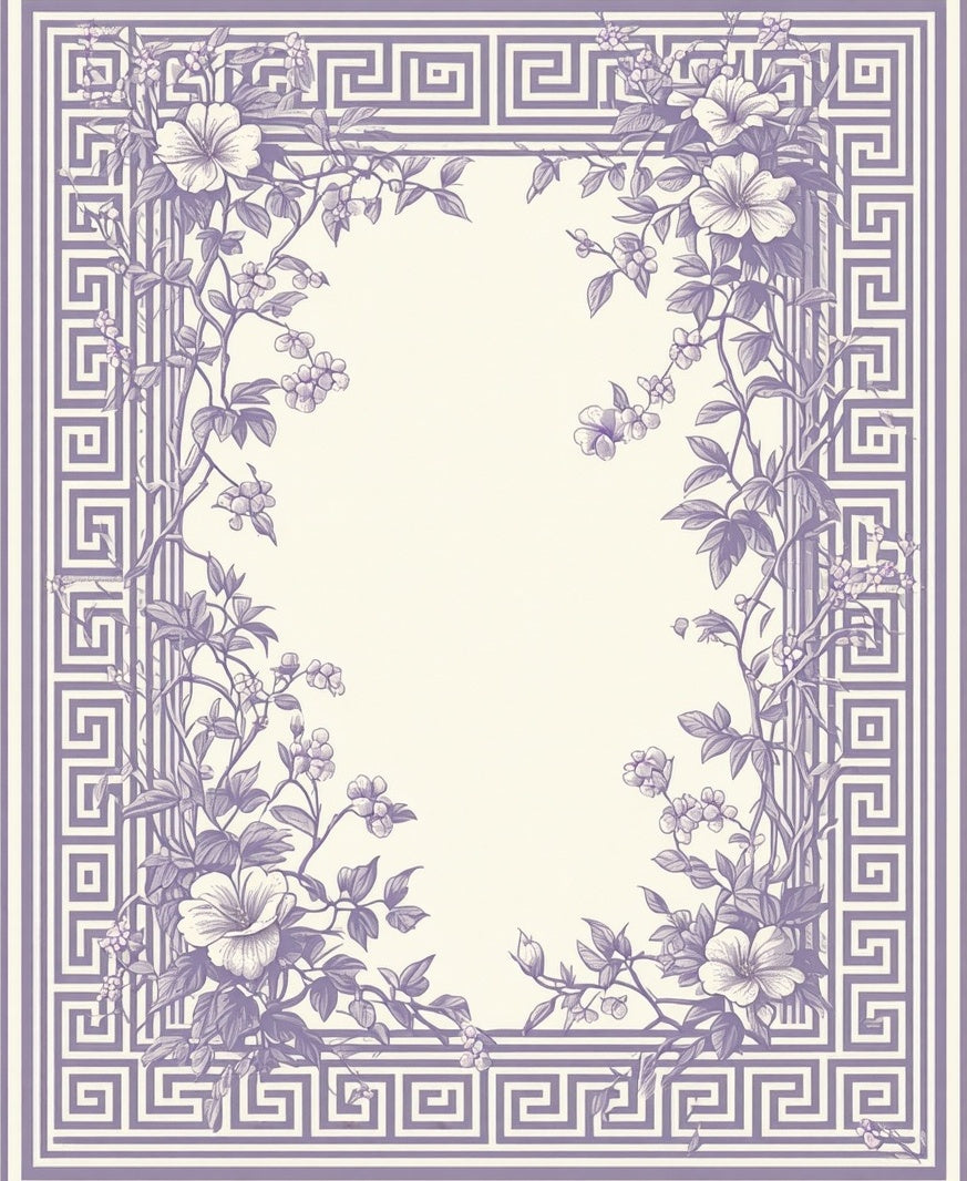 Floral Wreath With Geometric Border Rug