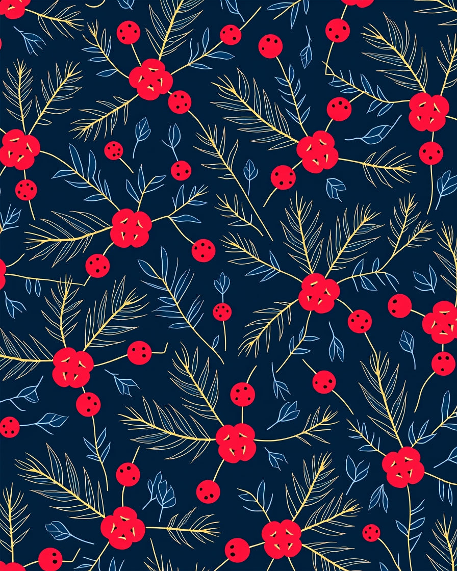 Festive Red Berry Pine Branch Rug