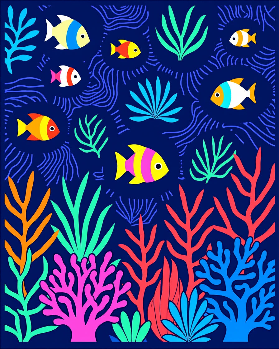 Colorful Coral Reef Fish Design Rug