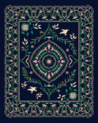 Floral Birds With Intricate Scrollwork Design Rug