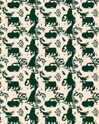 Deep Green Animal And Floral Pattern Rug