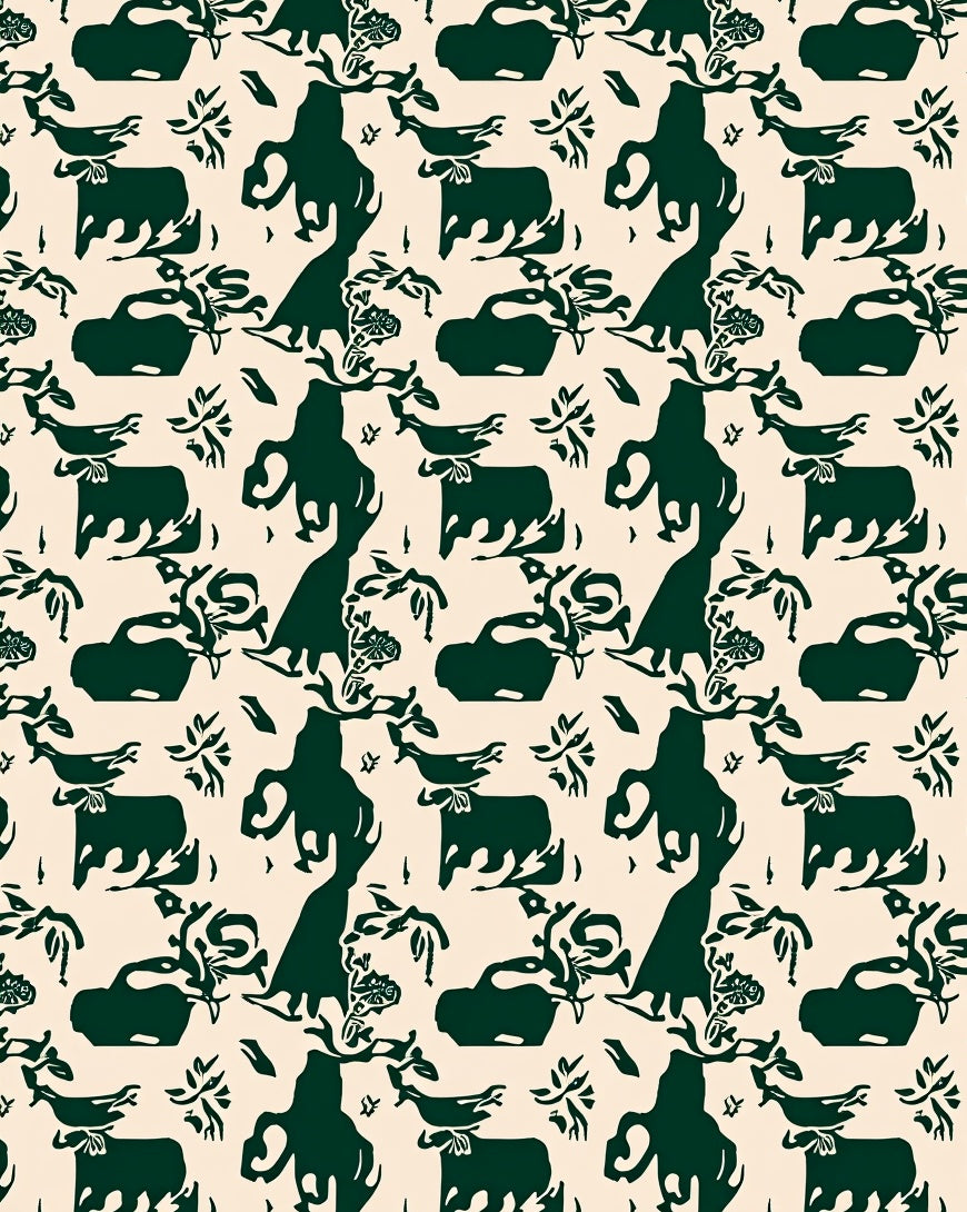 Deep Green Animal And Floral Pattern Rug