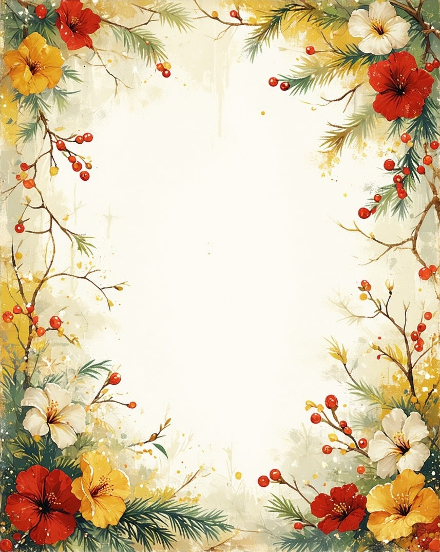 Floral Border with Red Yellow Flowers Rug