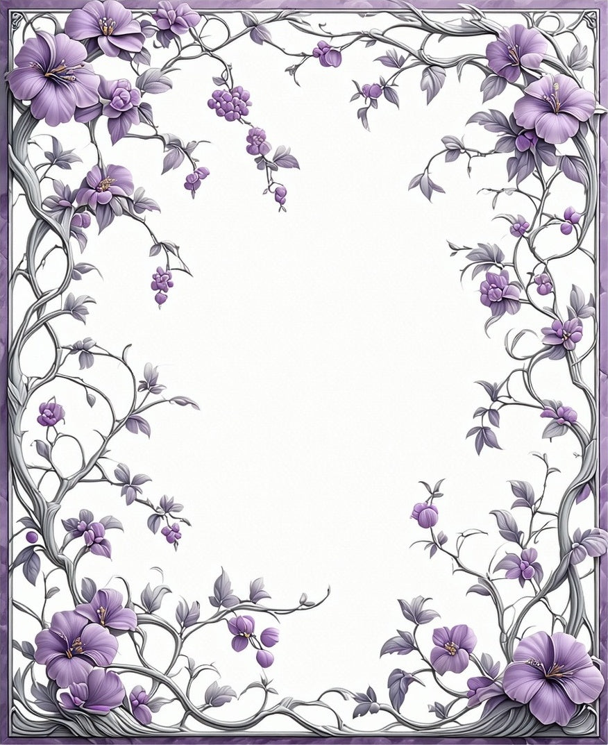 Purple Floral Vine Border Design Rug