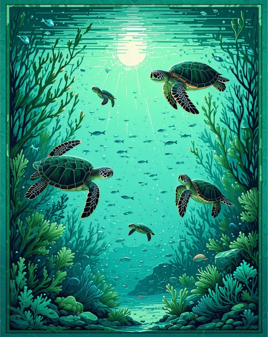 Oceanic Sea Turtle Tranquil Scene Rug
