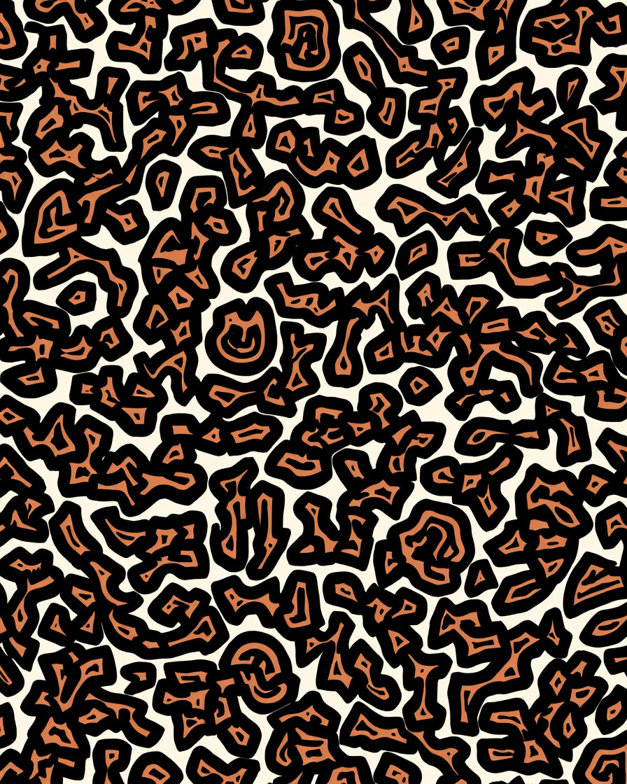 Abstract Orange Black Wavy Pattern Rug
