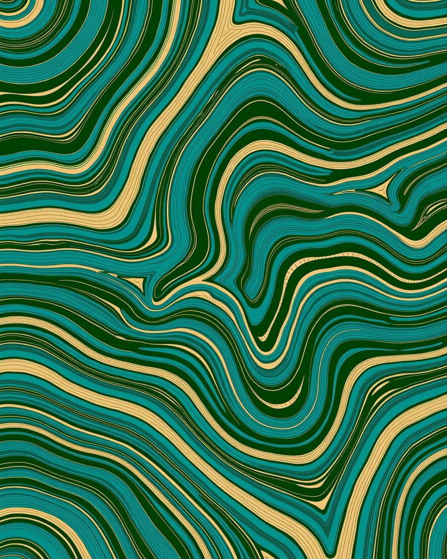 Deep Teal Amber Marbled Swirl Rug