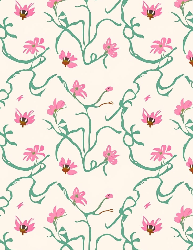 Delicate Pink Floral Vine Pattern Rug
