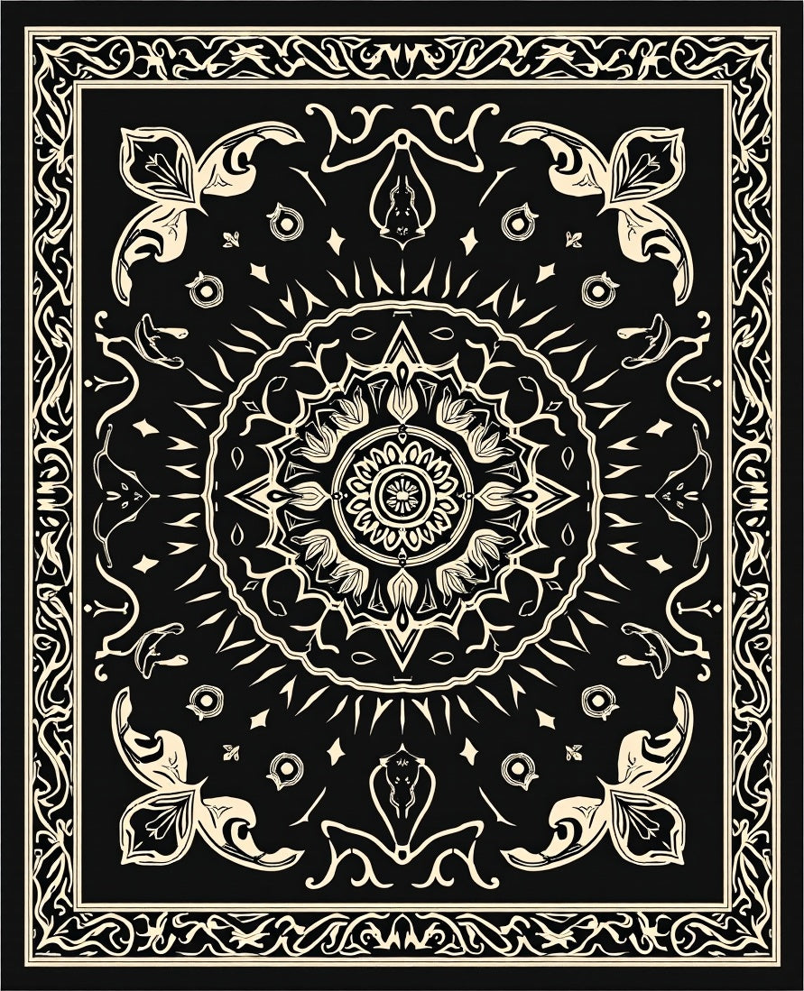 Mandala Floral Cream Black Rug
