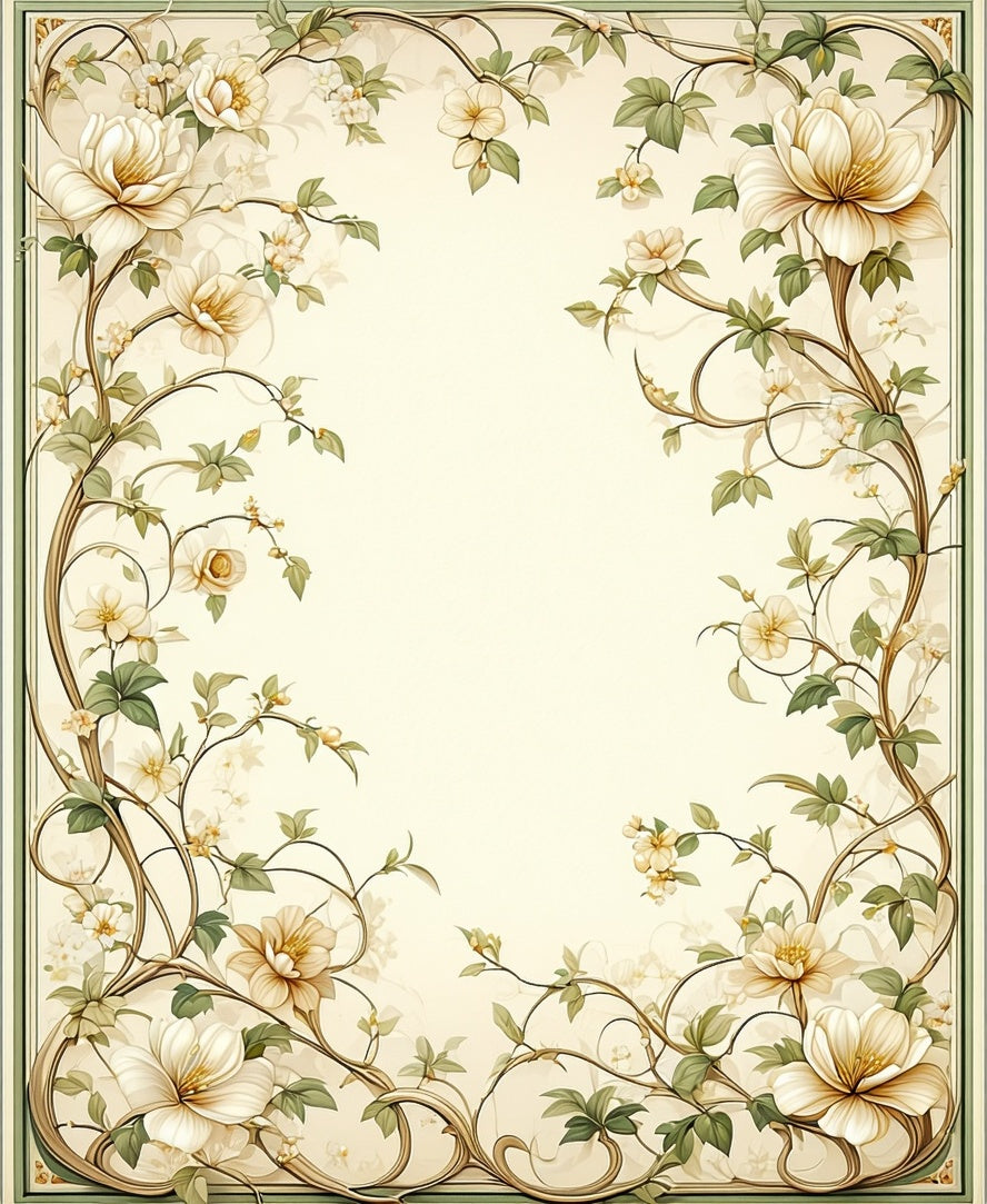 Cream Floral Vines Scroll Pattern Rug
