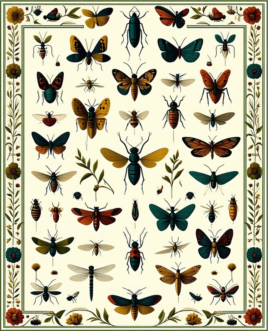Vintage Insect Collection Pattern Design Rug