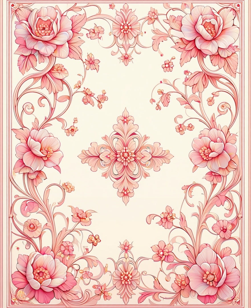 Pink Floral Scrollwork Pattern Design Rug