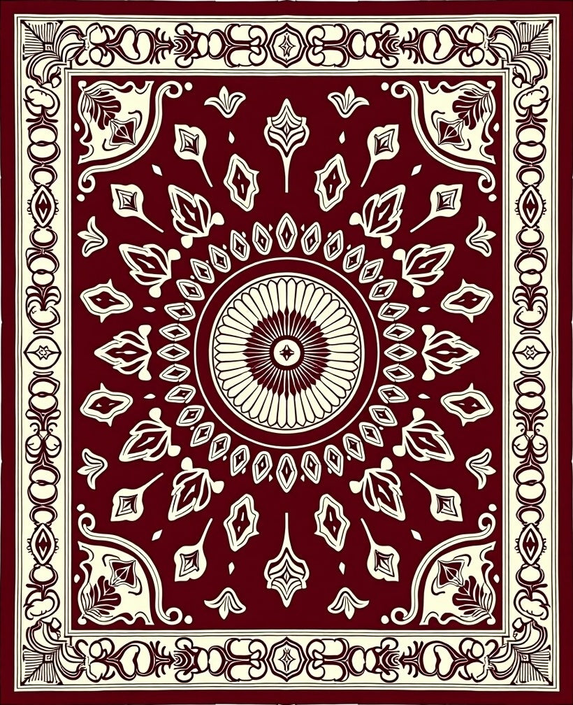 Elegant Burgundy Floral Mandala Design Rug
