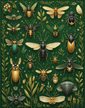 Botanical Insects Gold Green Pattern Rug