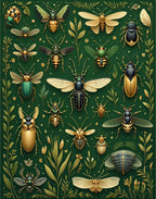 Botanical Insects Gold Green Pattern Rug