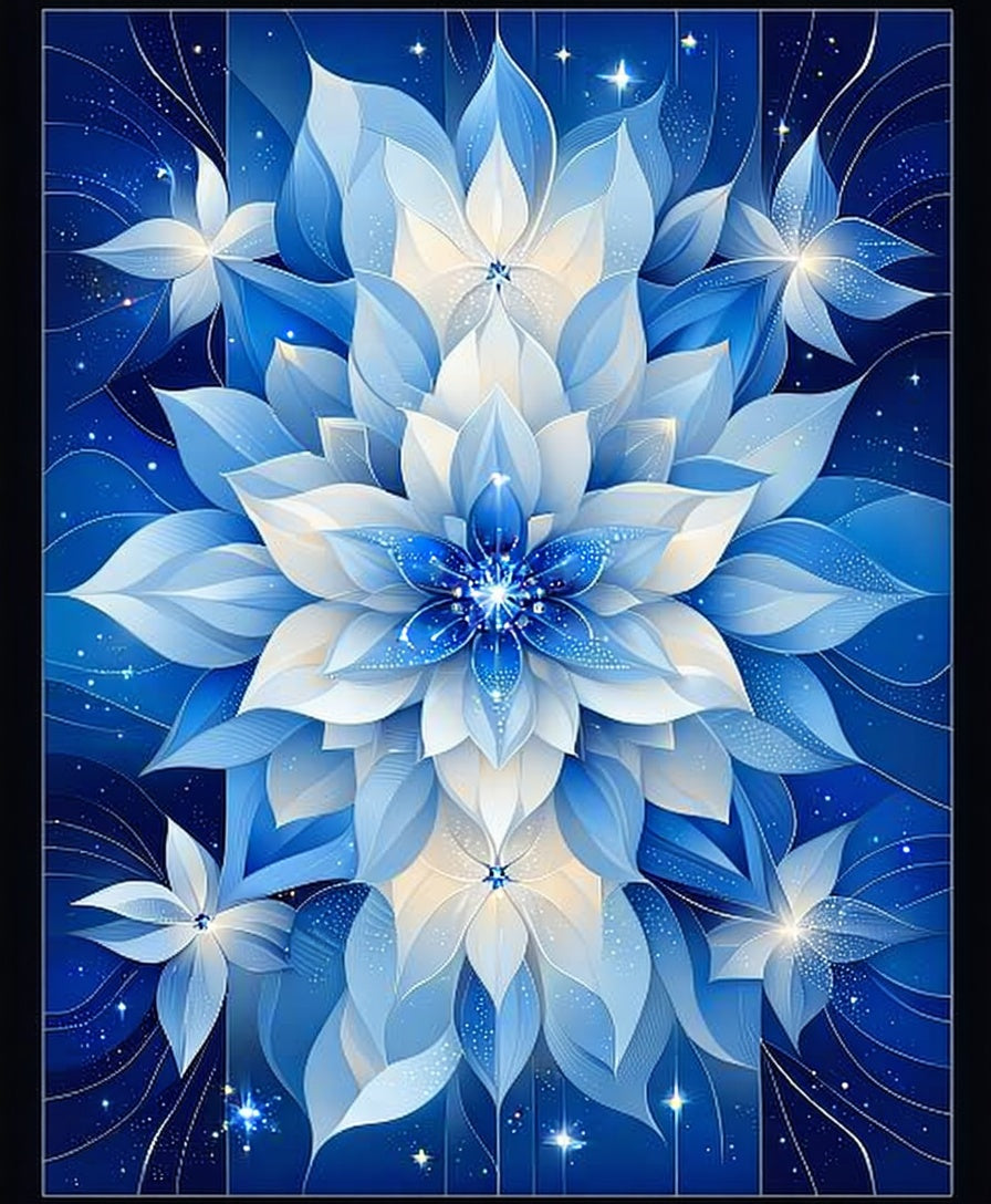 Ethereal Blue Flower Starburst Pattern Rug