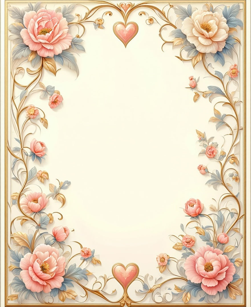 Elegant Floral Heart Frame Rug