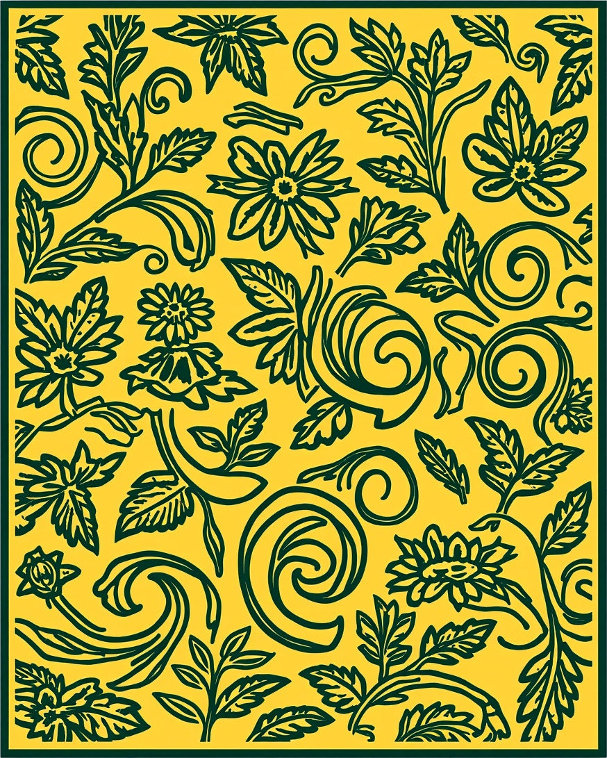 Floral Swirls and Leaves Pattern Rug
