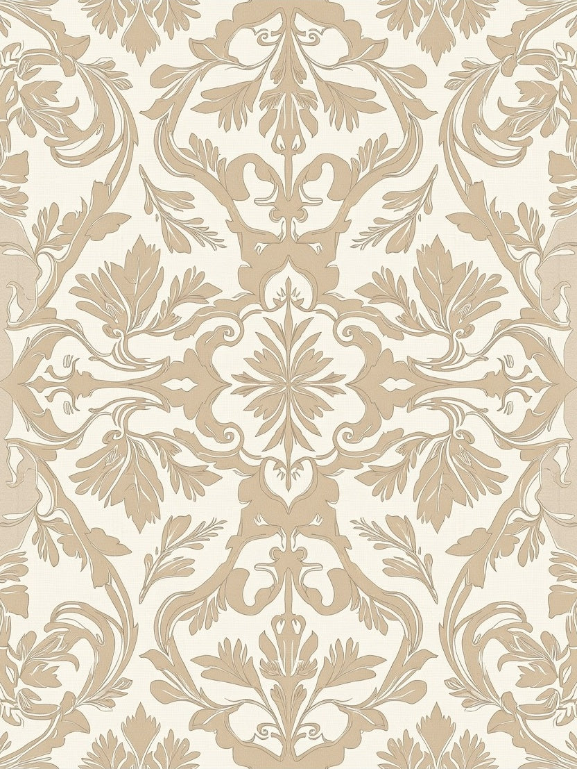Elegant Tan Floral Damask Pattern Rug