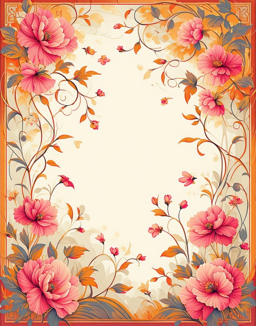 Pink Floral Vine Scroll Pattern Rug