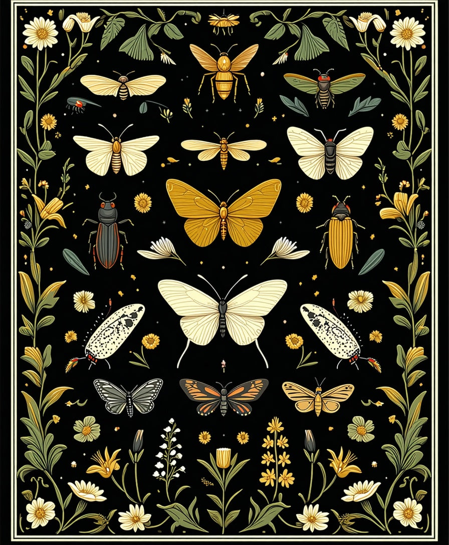 Nature Inspired Insect Floral Pattern Rug
