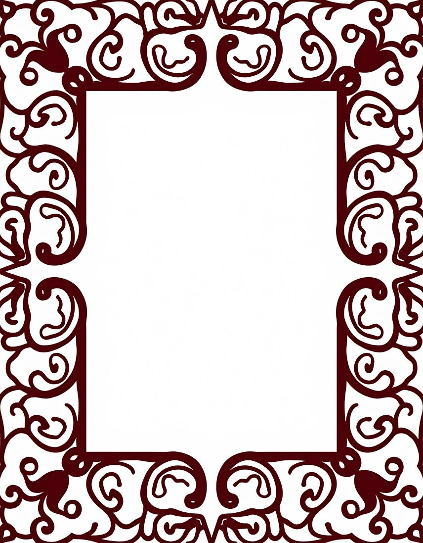Crimson Swirl Scrollwork Frame Rug