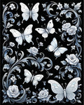 Vintage Butterfly and Rose Scroll Pattern Rug