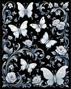 Vintage Butterfly and Rose Scroll Pattern Rug