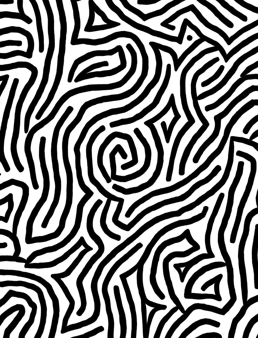 Abstract Black White Wavy Line Pattern Rug