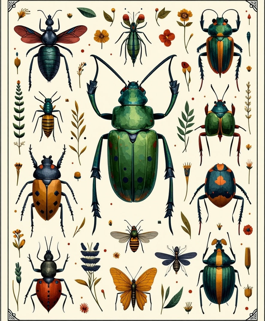 Whimsical Insects Floral Garden Collection Rug