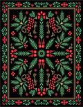 Folk Red Berry Green Leaf Accents Rug