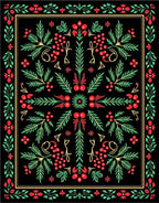 Folk Red Berry Green Leaf Accents Rug