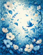Blue Floral Bird Serenity Design Rug